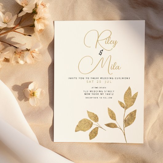 高級シンプル白金ゴールドの結婚葉 招待状
