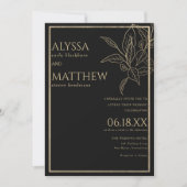 高級シンプル金ゴールドと黒い結婚紅葉 招待状 (正面)