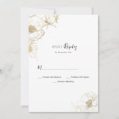 高級シンプル金ゴールドホワイトフローラRSVP 招待状 (正面)