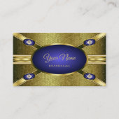 高級ジュエリースタイル金ゴールドパターンとブルーカラー 名刺 (正面)