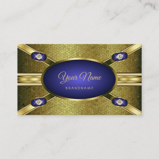 高級ジュエリースタイル金ゴールドパターンとブルーカラー 名刺 (正面)
