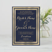 高級スタイリッシュネイビモダンブルー金ゴールド結婚ズ 招待状 (スタンド正面)