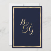 高級スタイリッシュネイビモダンブルー金ゴールド結婚ズ 招待状 (裏面)