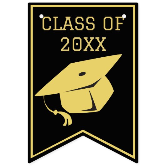 高級スタイリッシュブラック&金ゴールド卒業党 バンティングフラッグ (第1の旗)