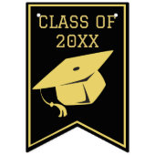 高級スタイリッシュブラック&金ゴールド卒業党 バンティングフラッグ (第3の旗)