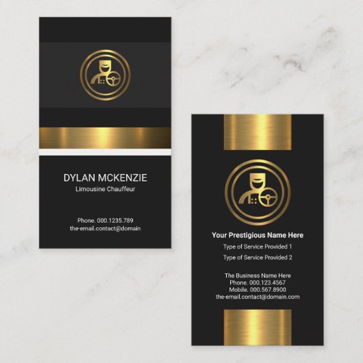高級スタイリッシュ輝く金箔運転手 名刺 (正面/裏面)