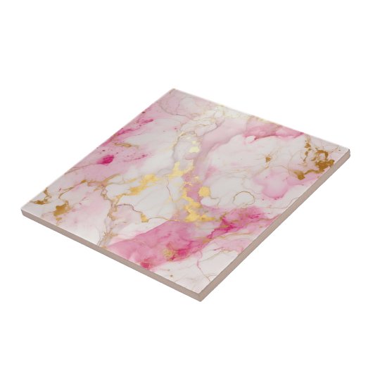 高級スタイルピンクと金ゴールドの大理石効果 タイル (側面)