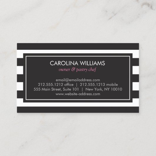 高級ストライプのカップケーキトリオベーカリー名刺 名刺 (裏面)