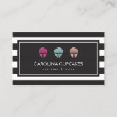 高級ストライプのカップケーキトリオベーカリー名刺 名刺 (正面)
