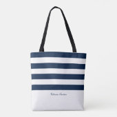 高級ストライプ海軍ミニマパーソナライズされたリスト トートバッグ (裏面)