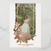 高級スペインのトレンディーフローラMis XVアニョス写真 箔招待状 (正面)