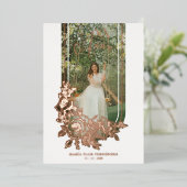 高級スペインのトレンディーフローラMis XVアニョス写真 箔招待状 (立ち正面)