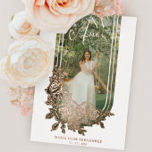 高級スペインのトレンディーフローラMis XVアニョス写真 箔招待状