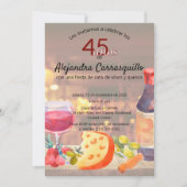 高級スペインのワイン&チーズテイスティング45誕生日 招待状 (正面)