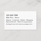 高級タクシーサービス高級ビジネスカード 名刺 (裏面)
