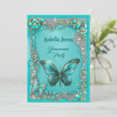 高級ターコイズキンセアニェラパーティーバタフライシック 招待状 (スタンド正面)