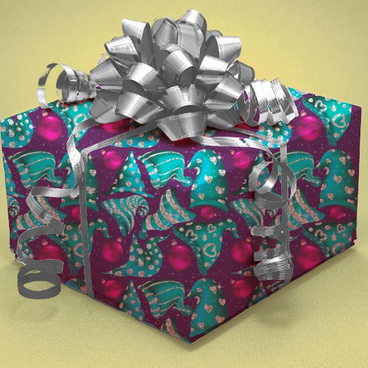 高級ターコイズフェイクグリッター格言ハットクリスマス ラッピングペーパーシート