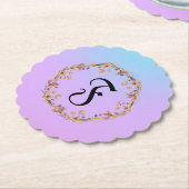 高級ターコイズフローラグラデーションモノグラム名 ペーパーコースター (アングル)