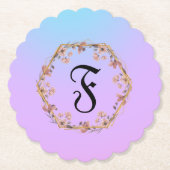 高級ターコイズフローラグラデーションモノグラム名 ペーパーコースター (正面)