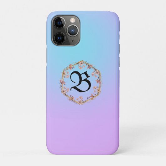 高級ターコイズフローラグラデーションモノグラム名 Case-Mate iPhoneケース (裏)