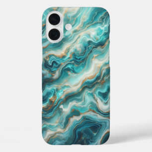 高級ターコイズ大理石スマホケース - エレガント iPhone 16 PLUSケース