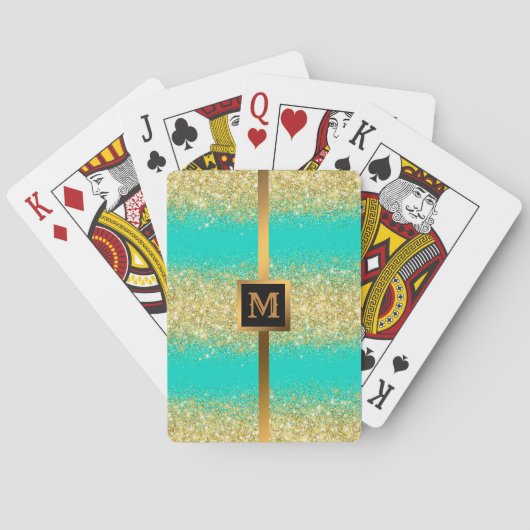 高級ターコイズ金ゴールドグリッター トランプ (裏面)