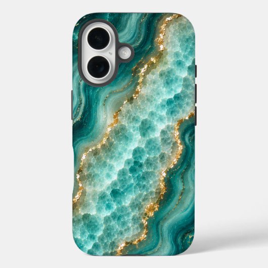 高級ターコイズ アゲート マーブル ゴールドベイン Case-Mate iPhoneケース (裏面)