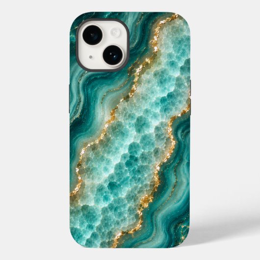 高級ターコイズ アゲート マーブル ゴールドベイン Case-Mate iPhoneケース (裏面)