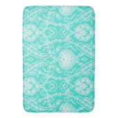 高級ターコイズ&ホワイトダマスク装飾パターン バスマット (正面縦)
