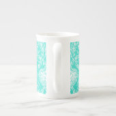 高級ターコイズ&ホワイトダマスク装飾パターン ボーンチャイナマグカップ (裏面)