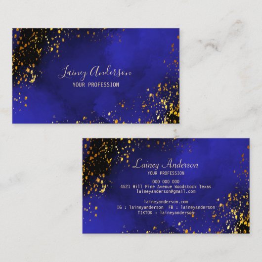 高級ダークブルーのブラックとフェイク金ゴールドフォイルグリッター 名刺 (正面/裏面)