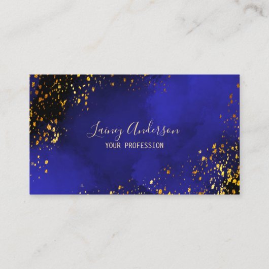 高級ダークブルーのブラックとフェイク金ゴールドフォイルグリッター 名刺 (正面)