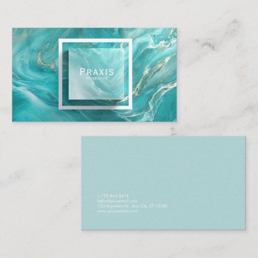 高級ティール(緑がかった色)と金ゴールドマーブルリキッド抽象芸術 名刺 (正面/裏面)
