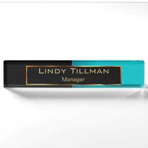 高級ティール(緑がかった色)と黒 デスクネームプレート