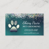高級ティール(緑がかった色)グリッタードッグポーペットグルーミングサービス 名刺 (正面)