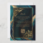 高級ティール（緑がかった色）ゲート金ゴールドフレームQRコー結婚ド 招待状 (裏面)