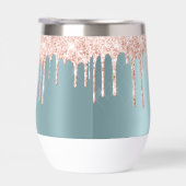 高級ティール(緑がかった色)バラ金ゴールドグリッタードリップウォーターボトル (右面)