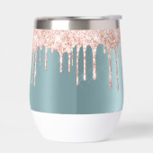 高級ティール(緑がかった色)バラ金ゴールドグリッタードリップウォーターボトル (左面)