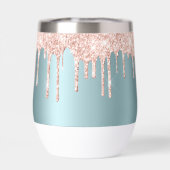 高級ティール(緑がかった色)バラ金ゴールドグリッタードリップウォーターボトル (背面)