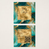 高級ティール（緑がかった色）マーブルアンドゴールドフォイルビジネスカード (正面&裏面)