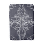 高級デザイン、花柄、ネイビーブルー、ホワイト バスマット (正面縦)