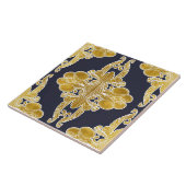 高級デザイン、花柄、ネイビーブルー、金ゴールド タイル (側面)