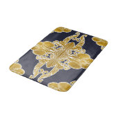 高級デザイン、花柄、ネイビーブルー、金ゴールド バスマット (アングル)