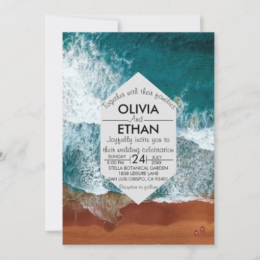 高級ネイビーブルー沿岸結婚式招待状 招待状 (正面)