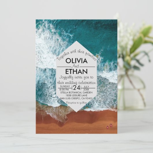 高級ネイビーブルー沿岸結婚式招待状 招待状 (スタンド正面)