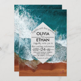 高級ネイビーブルー沿岸結婚式招待状 招待状