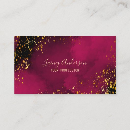 高級ネオンピンクブラックとフェイク金ゴールドフォイルグリッター 名刺 (正面)