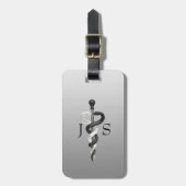 高級ノーブルメディカルアスクレピウスエレガント白黒 ラゲッジタグ (正面縦)