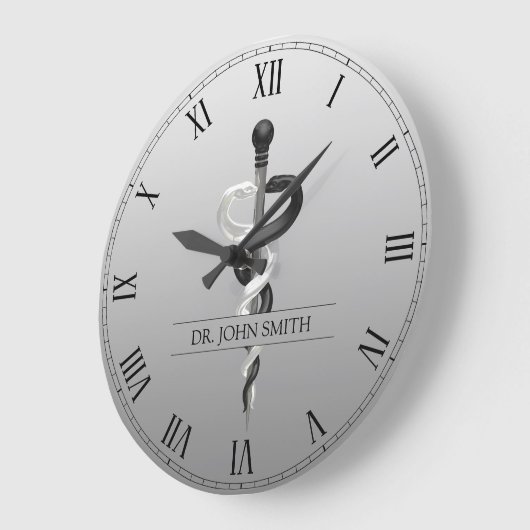 高級ノーブルメディカルアスクレピウスエレガント白黒 ラージ壁時計 (傾斜)