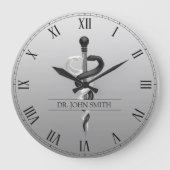 高級ノーブルメディカルアスクレピウスエレガント白黒 ラージ壁時計 (正面)